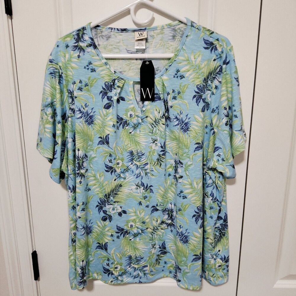 Wrapper Women's Keyhole Tropical Floral-Print Keyhole Top Size 3X New w/ Tag